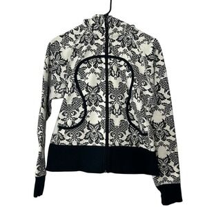 Lululemon Scuba Hoodie Womens Size 6 Full Zip Jacket Black White Floral No Tag